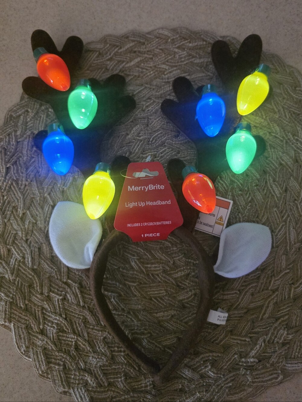 NWT MerryBrite Bulb Light-Up Antler Headband